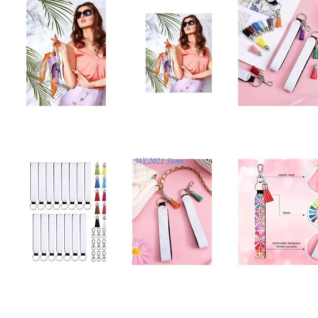 

G5GC 60Pcs Sublimation Blank Keychain Set 15Pcs Neoprene Dive Wrist Straps Jump Rings