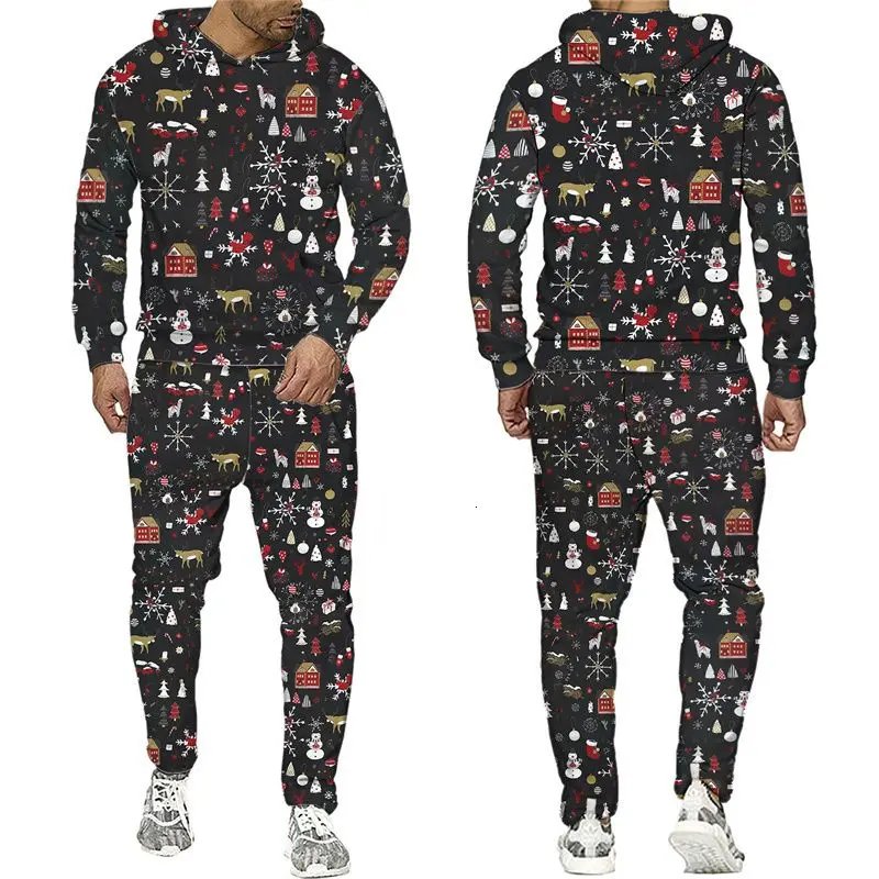 Christmas Men\'s Hoodie/Pants/Suits 3D Cartoon Santa Claus Print Adult Sweatshirts Joggers Sets Xmas Men/Women Tracksuit Outfits