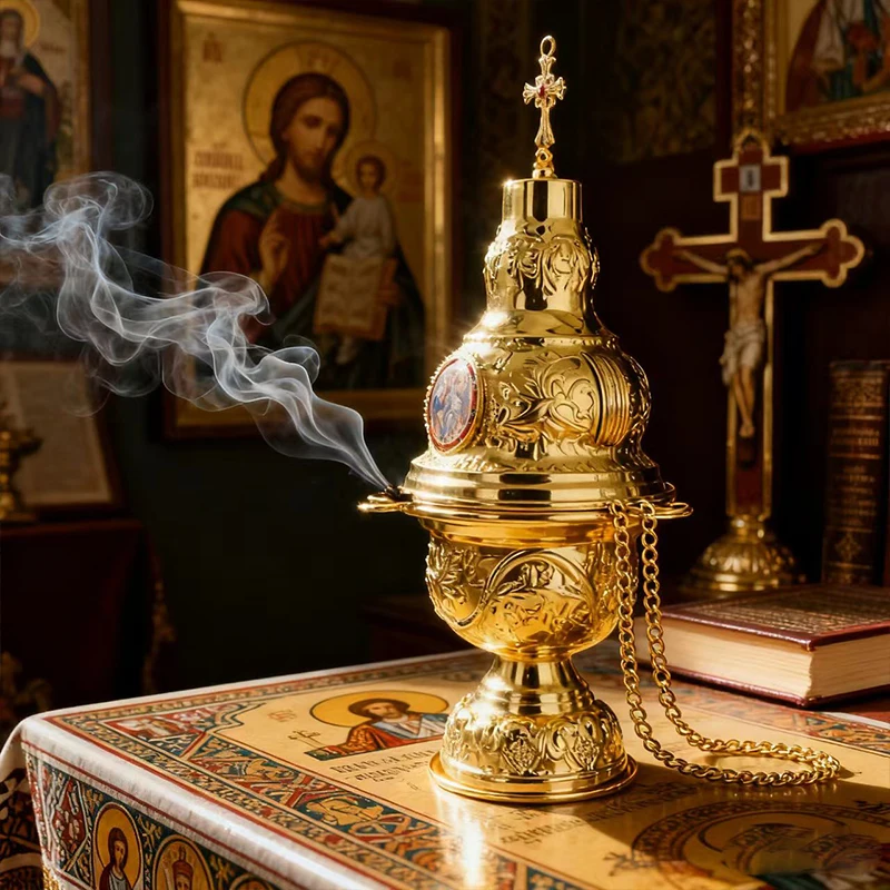 Neuer 2026 Orthodoxer Kirchen-Weihrauchbrenner mit Kette für christliche Gottesdienste, Gebete und Ostern – Detail 7