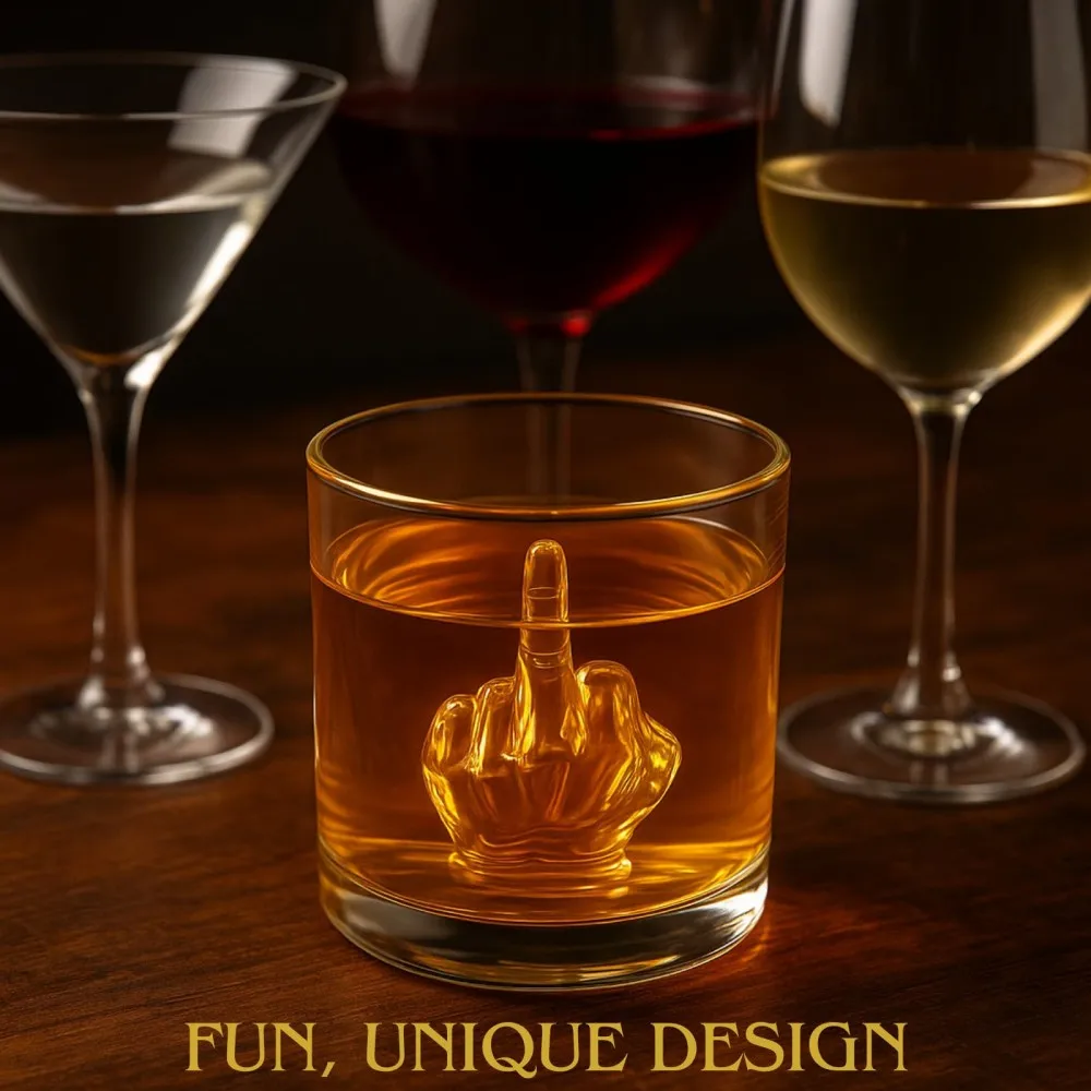 Cadeau amusant pour hommes et femmes, verre à whisky avec doigt d'honneur, ensemble cadeau 12,5 oz, verre fantaisie 3D avec doigt à l'intérieur pour les amateurs d'humour grossier