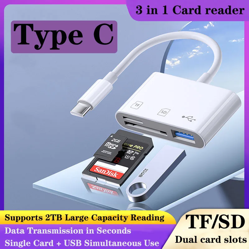 

Car Audio Speaker Card Reader Converter Cable Type C Interface TF SD USB 3 in 1 Converter Car Speaker Reader Adapter Accessories