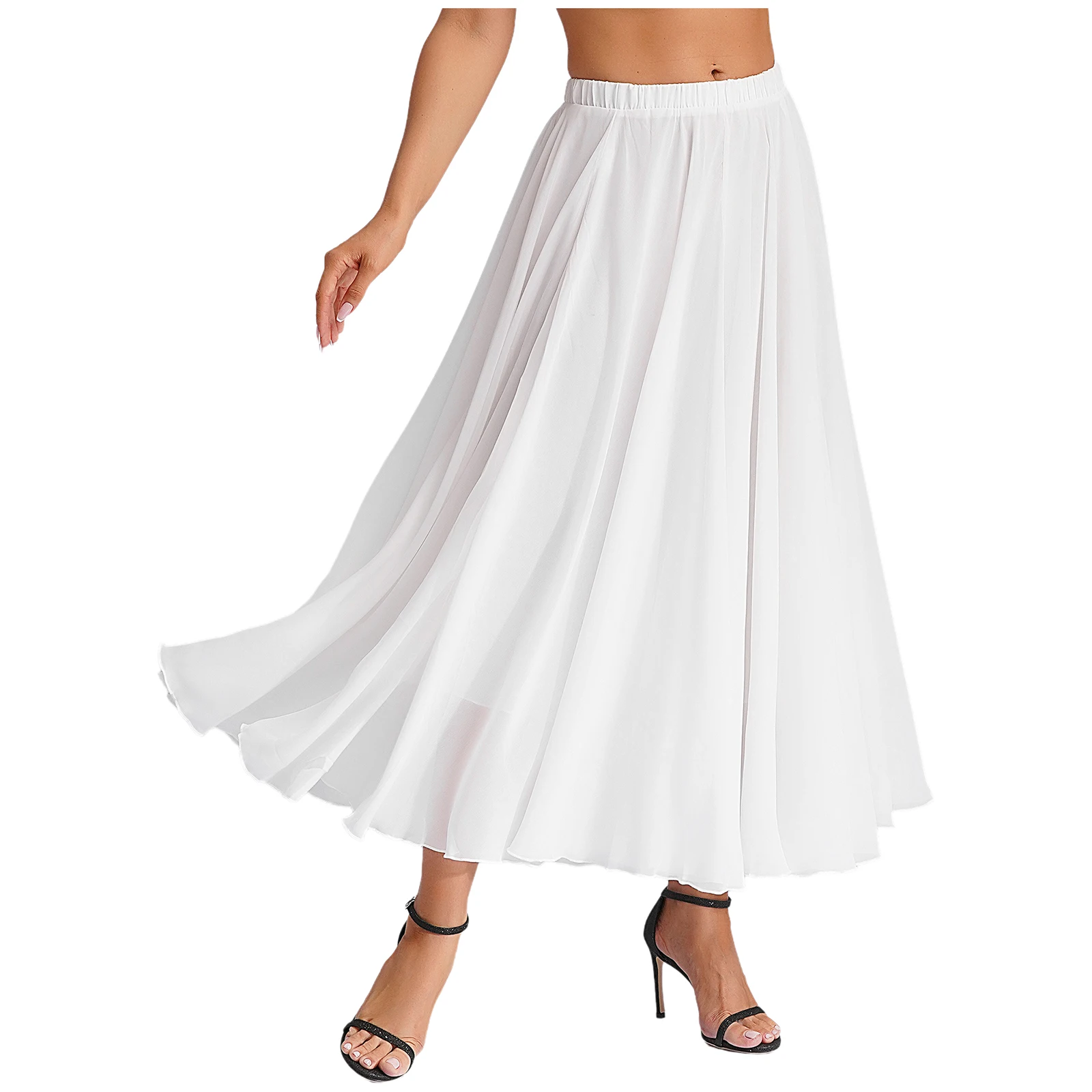 Jupe de danse flamenco en mousseline de soie pour femmes, jupe longue, tenue d'entraînement de séparés euse, jupe de style chinois, grand ourlet, robe de document solide, Louvain, 720