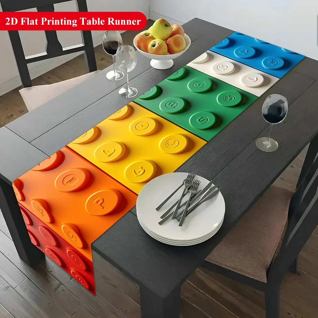 Colorful Building Blocks ABC 123 Table Runner - Rectangular Table Cover for Banquet, Party Gifts, Dining Room & Coffee Table
