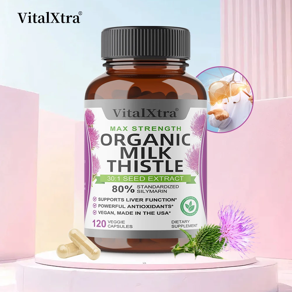 Milk Thistle Capsules - Liver Detoxification and Cleansing Repair, Healthy Liver Function, Immune Support, Promotes Skin