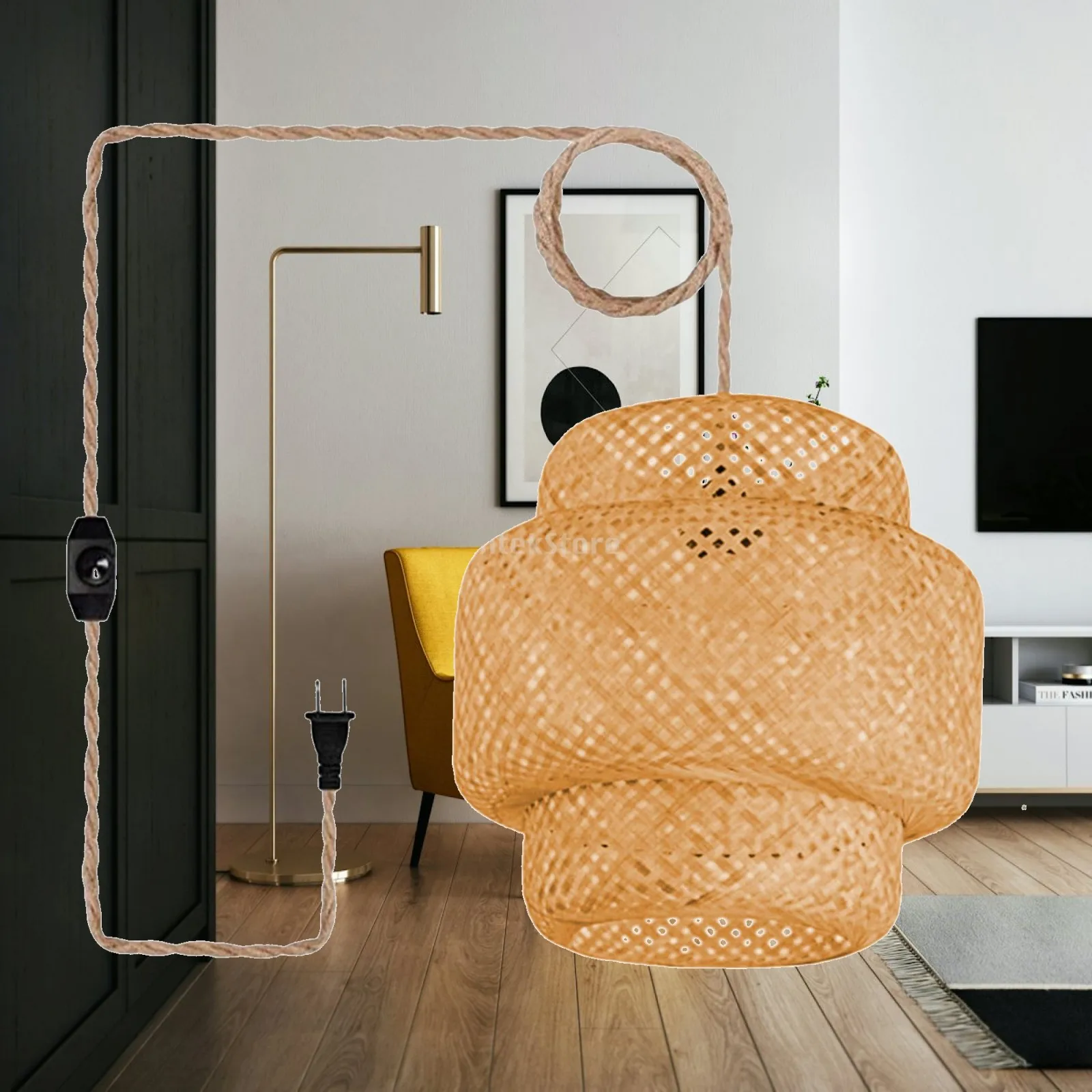 Plug in Pendant Light Hanging Light with 14ft Rope Cord on/Off Switch for Bedroom Restaurant Kitchen Dining Room