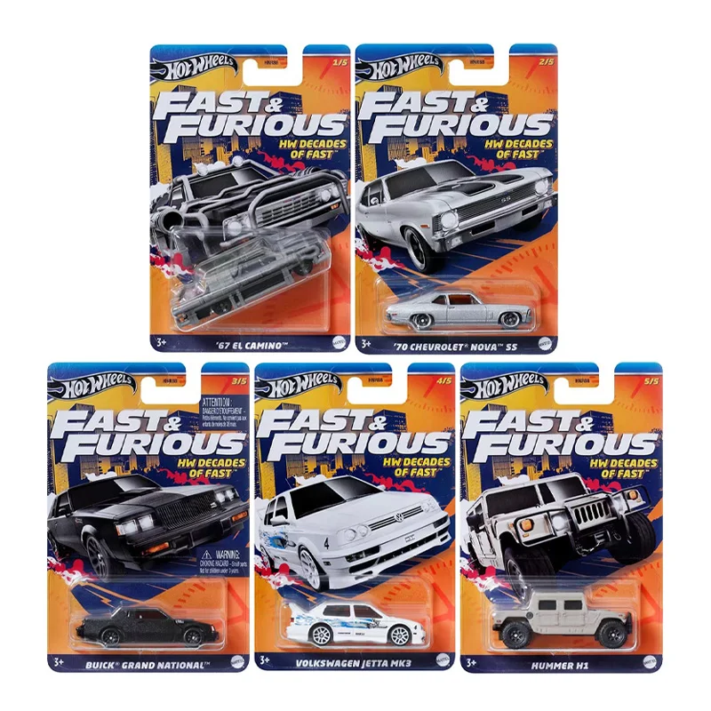 Hot Wheels Fast & Furious HW Decades of Fast Volkswagen Jetta MK3 Hummer H1 EL Camino Chevrolet Nova 1/64 Car Model Toy HNR88