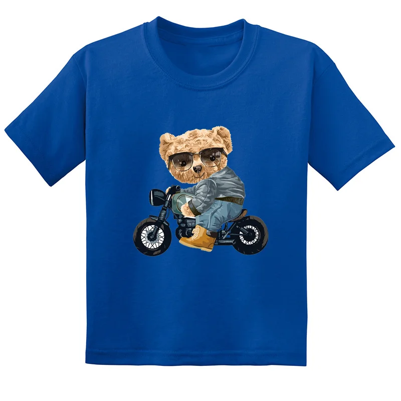 Hipster Cool Motorcycle Basketball Bear Fahion Kids Tshirt Summer Casual Funny Children Clothes Cotton Baby Boys Girls T-Shirts