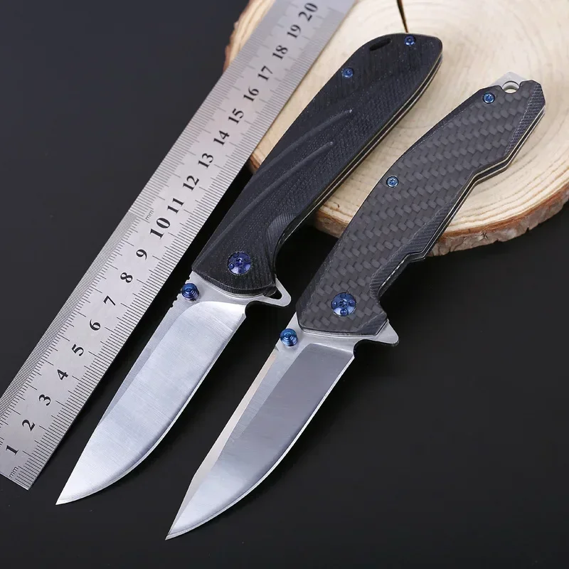 Damascus steel  Japan hunting D2 60HRC quick open G10 folding knife ebony folding knife outdoor mirror light tactical knife Tool