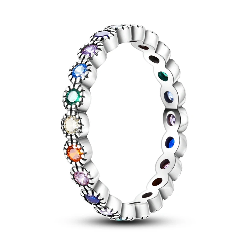 Women's 925 Sterling Silver Simple Sparkling Zircon Stackable Ring