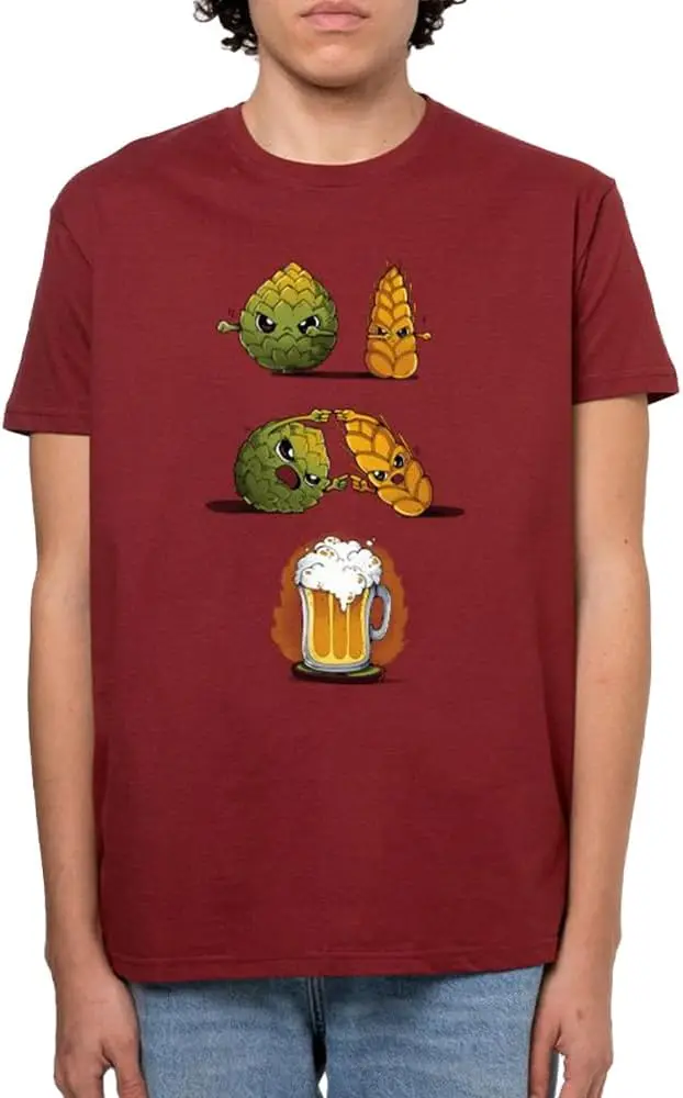 Pampling Unisex Short Sleeve T-Shirt for Men and Women in Red Beer Fusion High Quality Cotton Casual Style Printed T-shirt Tops