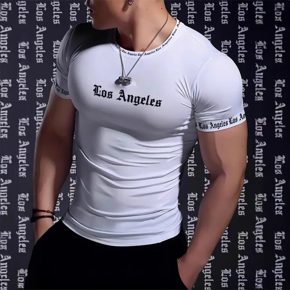 

Fashion Tight Fitting Quick Drying Breathable Sport T-shirt Men Running Fitness Short Sleeve Slim Fit Leisure Vacation Beach Top