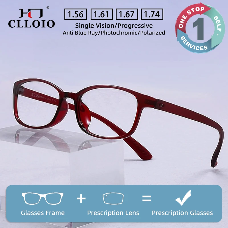 

CLLOIO Ultralight Colorful Prescription Glasses Anti Blue Light TR90 Square Frame Myopia Glasses Progressive Reading Eyewear