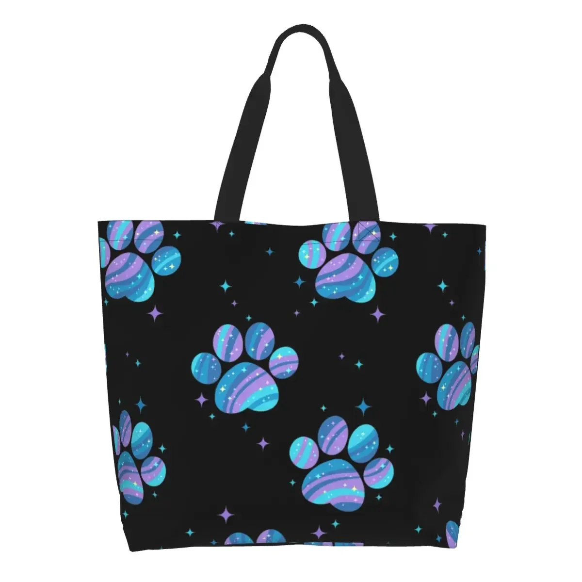 Custom Starry Paws Canvas Shopping Bag Women Washable Big Capacity Groceries Floral Dogs Animal Tote Shopper Bags