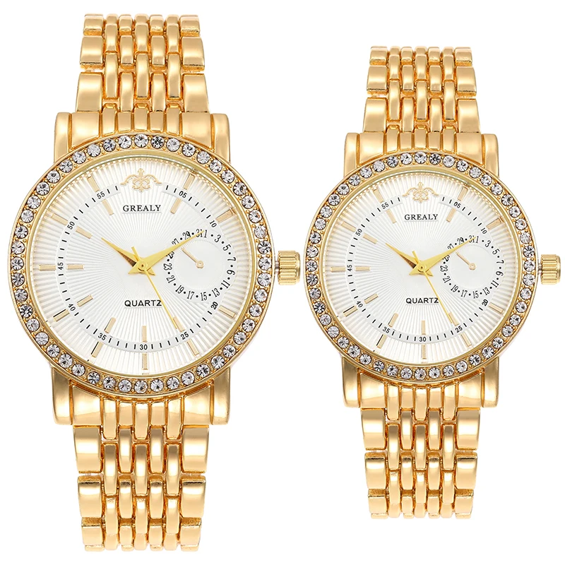 ساعة كاجوال بسوار نسائي مرصع بالألماس مع سوار فولاذي، طقم أزياء ساعة رجالية، ساعة كوارتز للزوجين #3