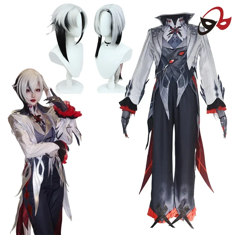 Pelucas de disfraz de arlequin Knave Genshin Impact Fatui The Knave uniforme de arlequin once Fatui Harbingers traje de Arlecchino