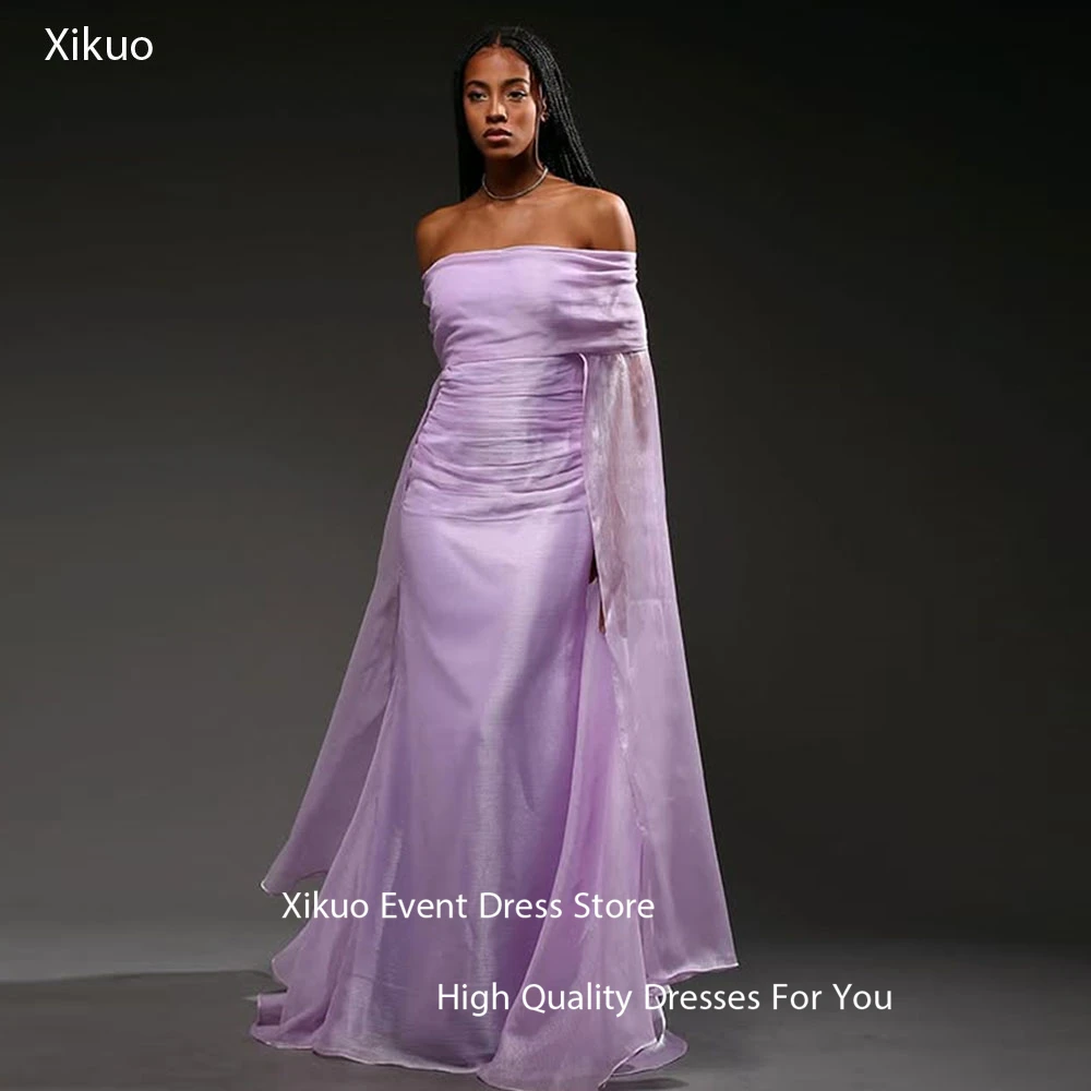 Xikuo Fashion Purple Organza Evening Dresses Mermaid Off The Shoulder Party Prom Gowns Summer Pleated Robe De Soirée Customized