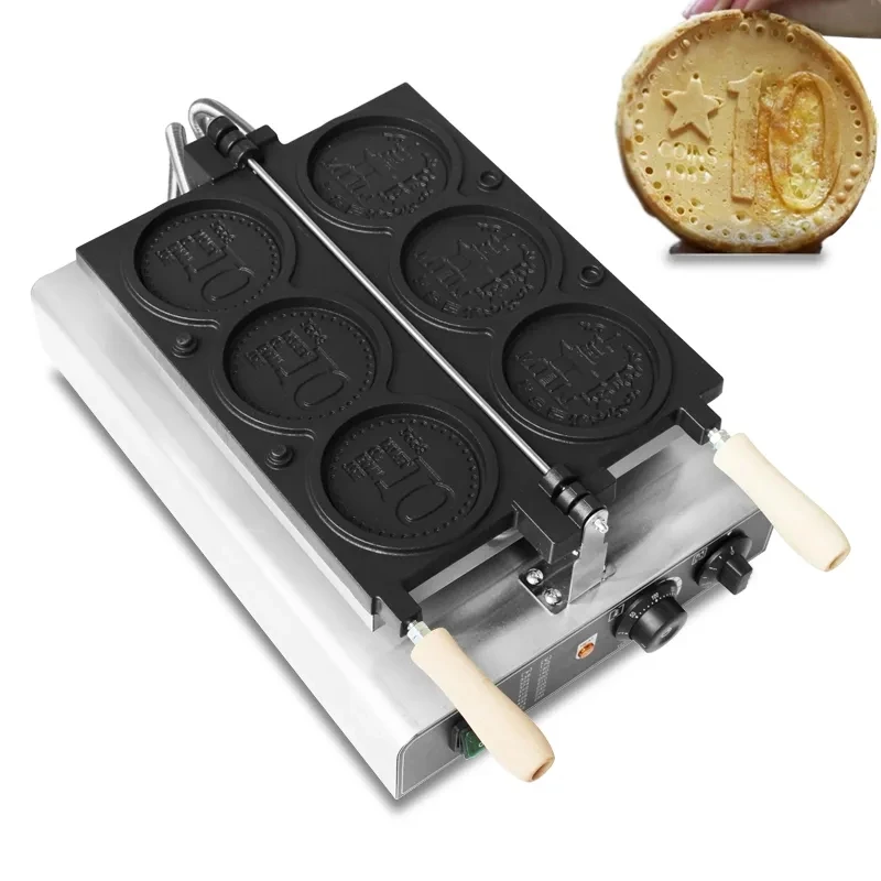 Commercial 3pcs Non-stick Coating Korean Gold Coin Waffle Machine Cheese Bread Cartoon Coin Scones Waffle Maker Snack Equipment
