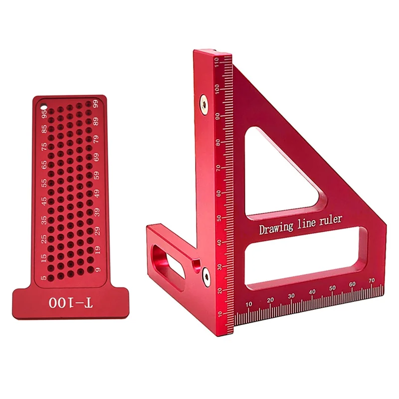

AB47-2Pcs Woodworking Square Kit - 3D Multi-Angle Carpentry Square Protractor And T-Square Hole Scribe Ruler-Metric Durable