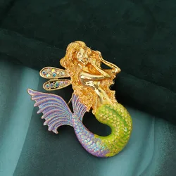 2023 New Design Retro Noble Mermaid Brooch Cute Cartoon Antique Vintage Brooches Pins for Women Unisex Enamel Corsage