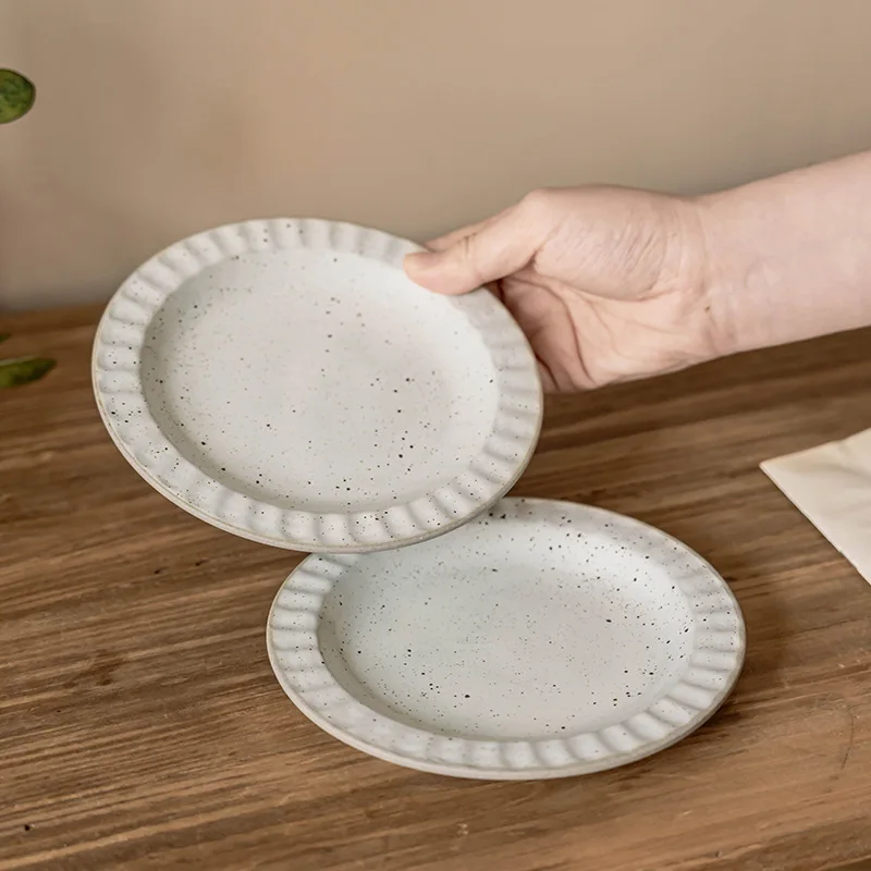 Ceramic Dessert Plate French Pastry Dish Round Fluted Rim Serving Plate Home Tableware Breakfast Dish