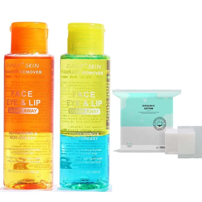 Dwukolorowy olejek do demakijażu + bawełniany płyn do demakijażu chroniący i oczyszczający skórę oraz poprawiający równowagę wody i oleju