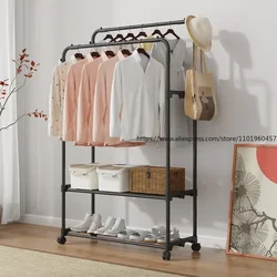 Clothing Rack with Wheels Double Rails Clothes Rack Rolling Rack for Indoor Bedroom Clothes Racks Max Load 110LBS Shelf on