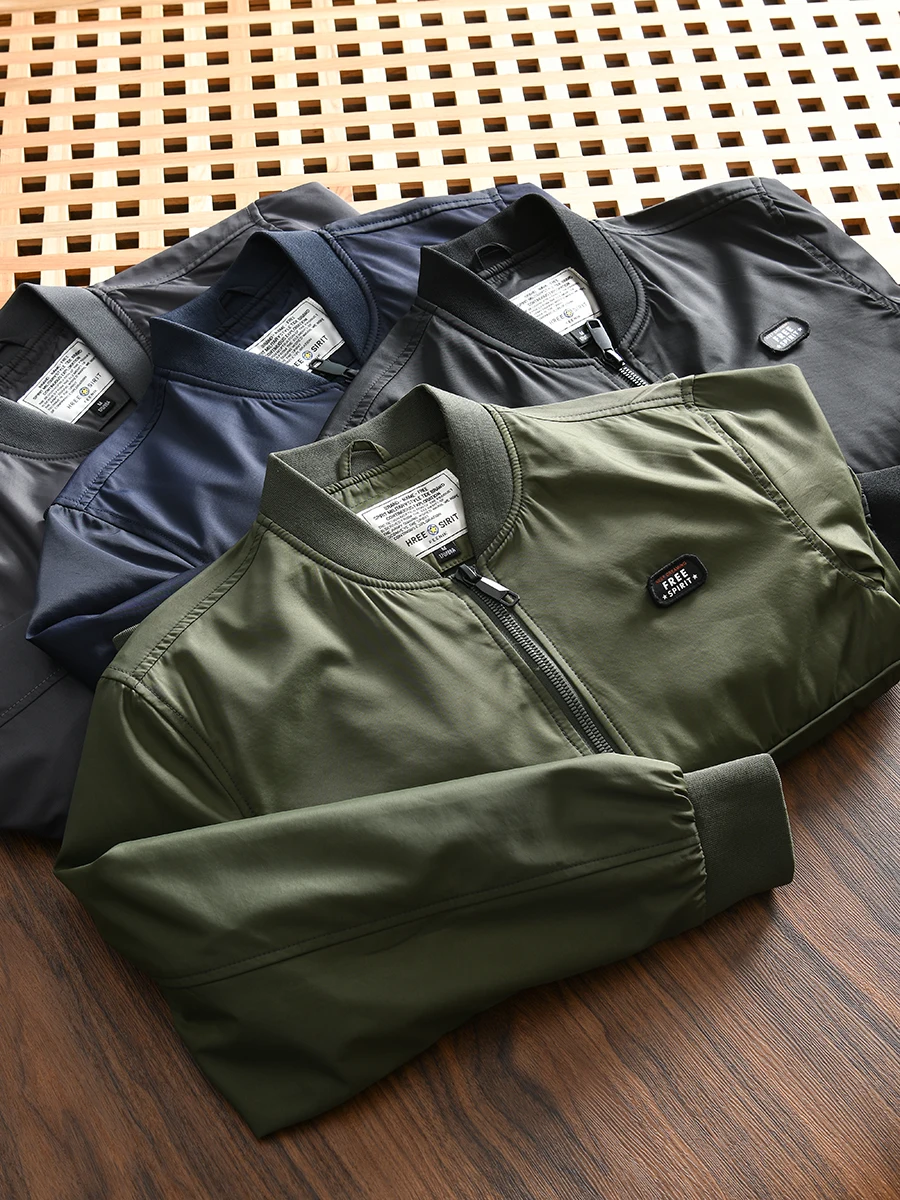 

Casual American Style Men's Autumn Workwear Baseball Collar Flight Jacket Outerwear Fashionable Loose Fit Multi-Pocket Long S...