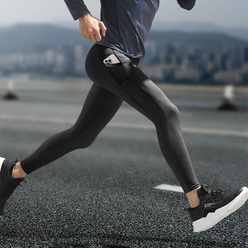 Compression Pant Men Training Gym Leggings with Pockets Running Tights Fitness Basketball Jogging Workout Trouser Polyester Male