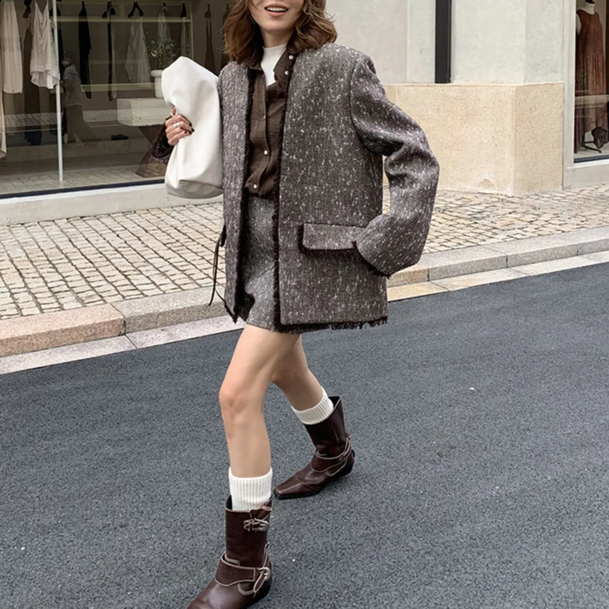 KWTX 2025 Neue frauen Casual V-ausschnitt Fringe Patchwork Cropped Blazer Hohe Qualität Retro Chic Luxus Herbst Winter Stilvolle Mantel