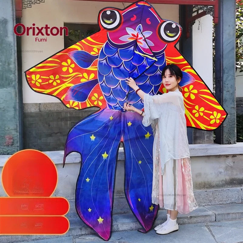 Classic starry sky goldfish kite for adults and children, high-end breeze is easy to fly, big floating tail