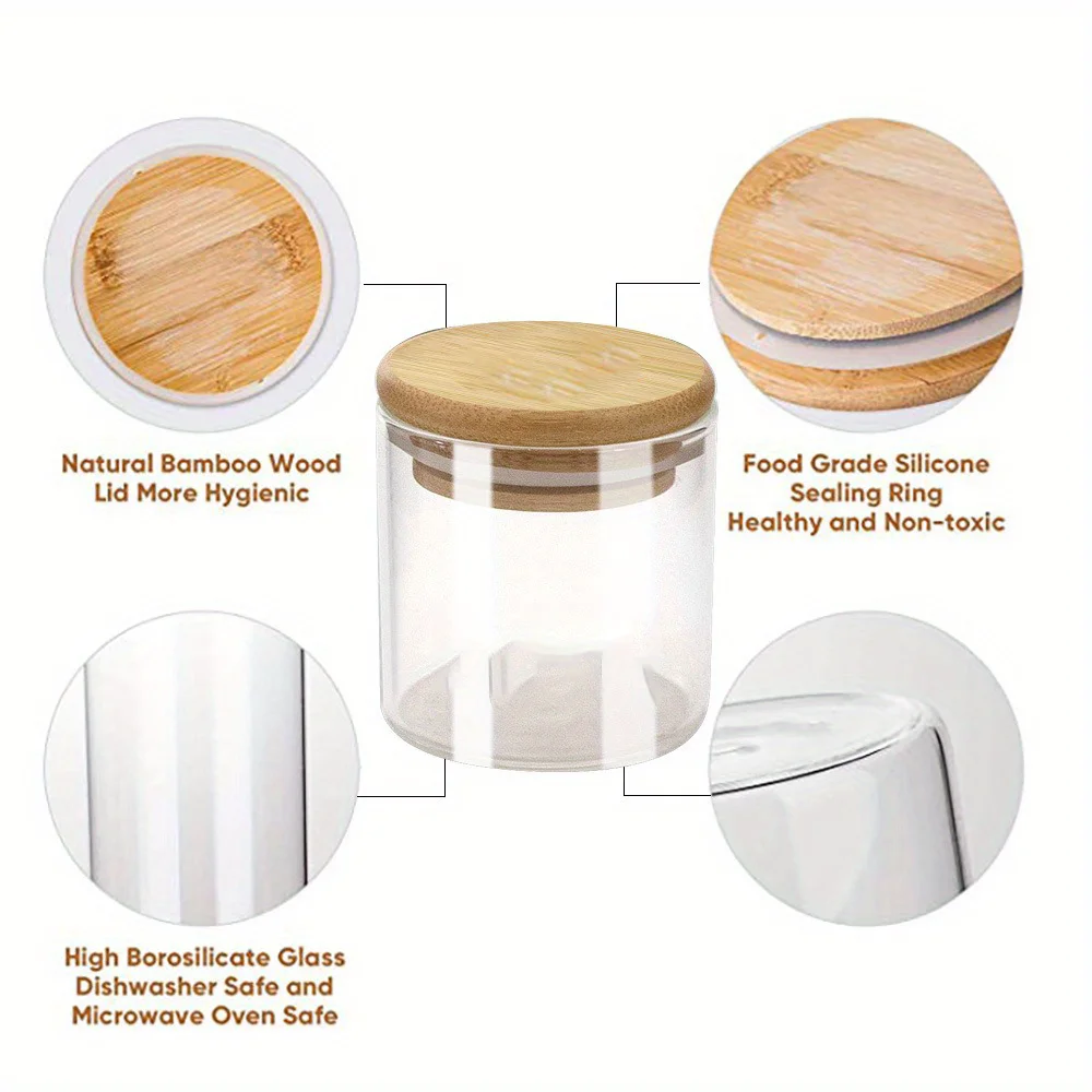 Glass Storage Jars with Airtight Bamboo Lid for Serving Tea, Coffee, Spice, Candy, Cookie