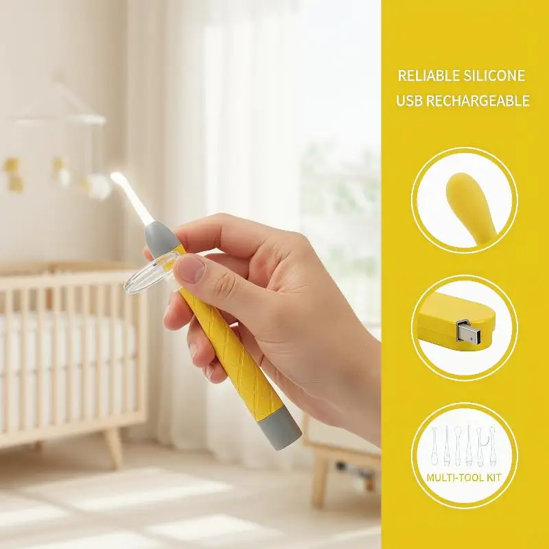 Rechargeable 3 In 1 Ear Nose Cleaning Kit LED Light Magnifier Replaceable Tips For All Ages Home Use