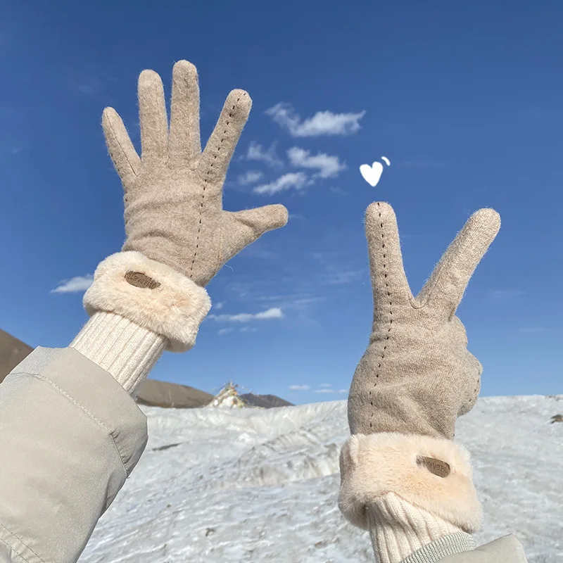 Guantes de invierno para mujer, protección contra el frío y el calor, lindos guantes de Ciclismo de gamuza, a prueba de viento