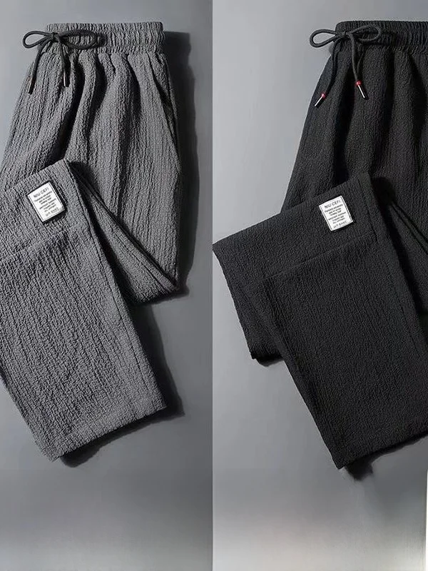 Men's Casual Ice Silk Work Trousers Summer Ultra-Thin Straight Leg Wear-Resistant Loose Fit Summer Fashion City Style