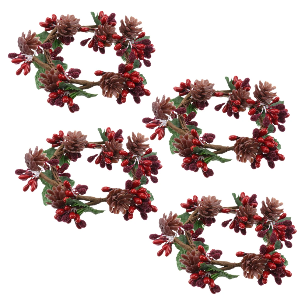 

4pcs Artificial Pine Cone C Rings Red S Beads for Pillars Christmas Table Decor Wreaths Home Accessories