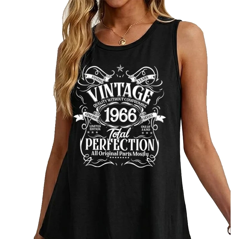 Women's Tank Top Made in 1966 60th Birthday Graphic Sleeveless Top Women's Vest Vintage 1966 Total Perfection Tanks Tops