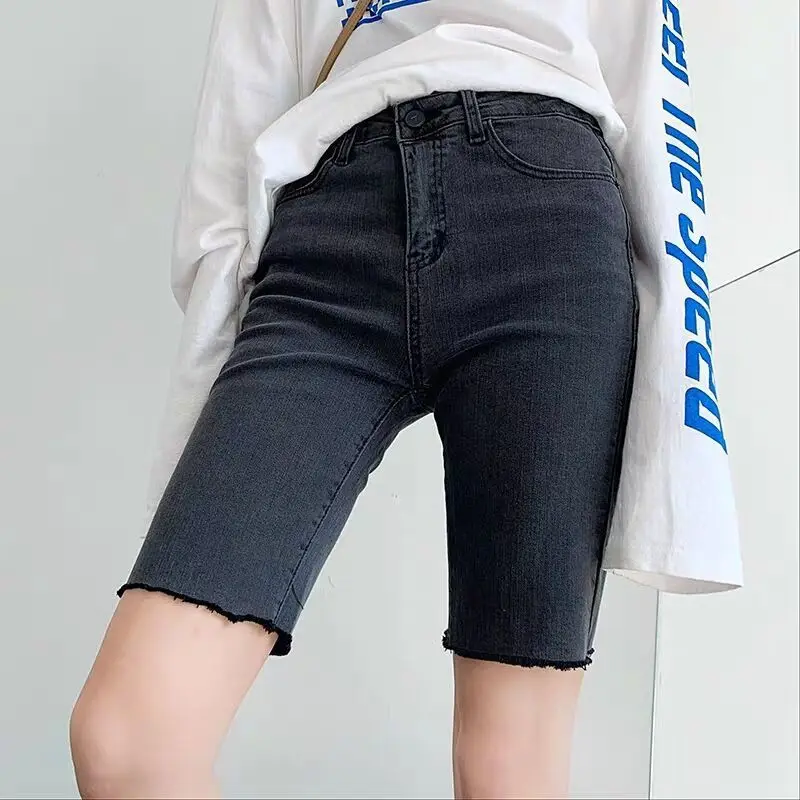 

Women High Waist Denim Shorts 2024 Summer Thin Ladies Stretch Skinny Jean Short Pants Solid Color Female Casual Biker Shorts