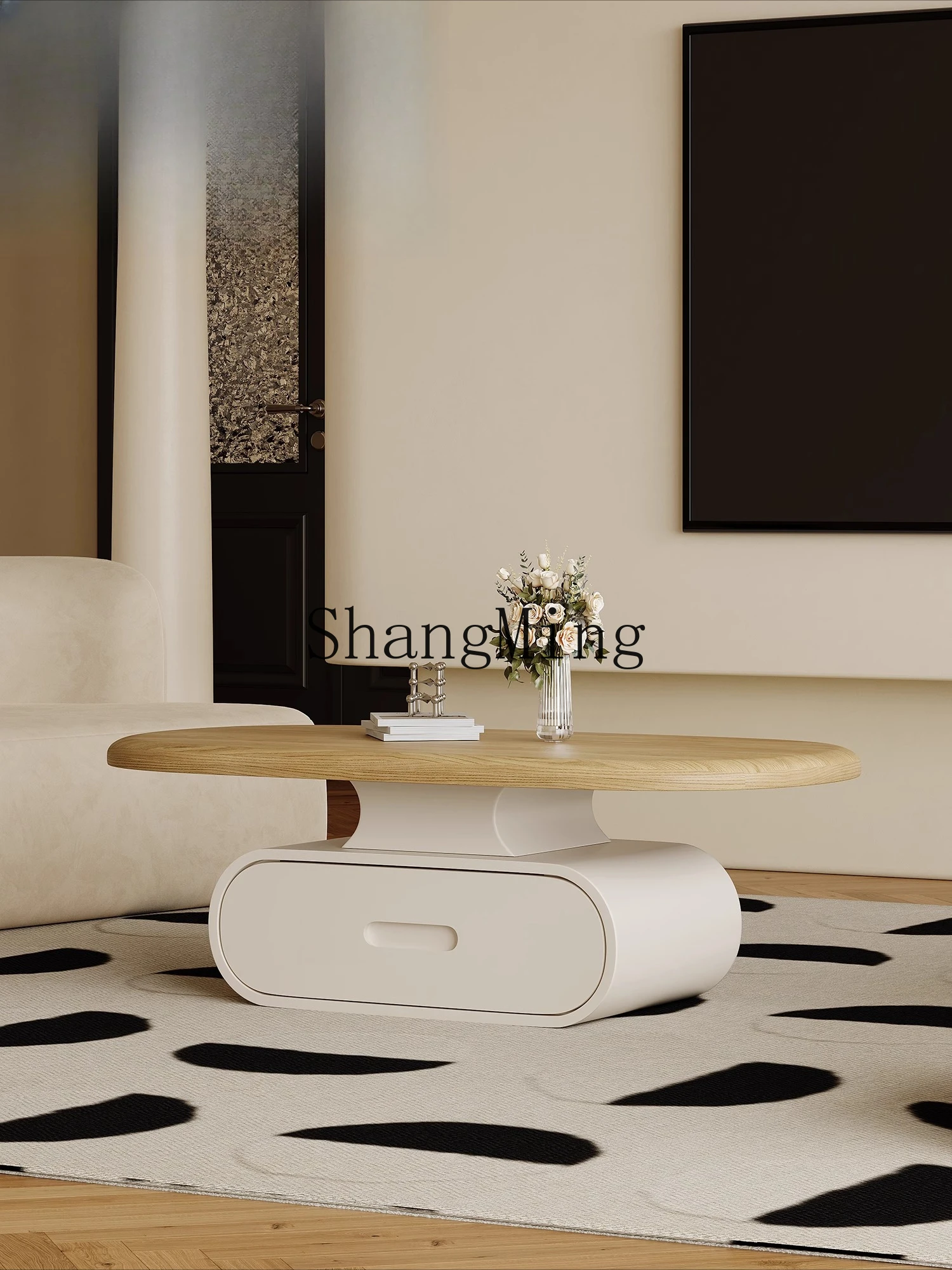 

CL Small Apartment Oval Home Coffee Table Natural Wood Style New Trendy Sofa Table Coffee Table