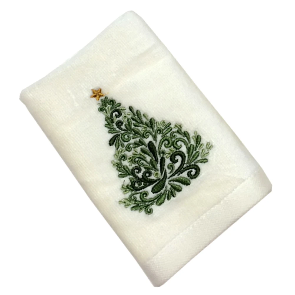 Gezichtshanddoek Gezicht Kerst Geborduurde Reinigingsdoek Kerstboom Patroon Huishoudelijke Keuken Reinigingsdoeken voor Cadeau (Wit)