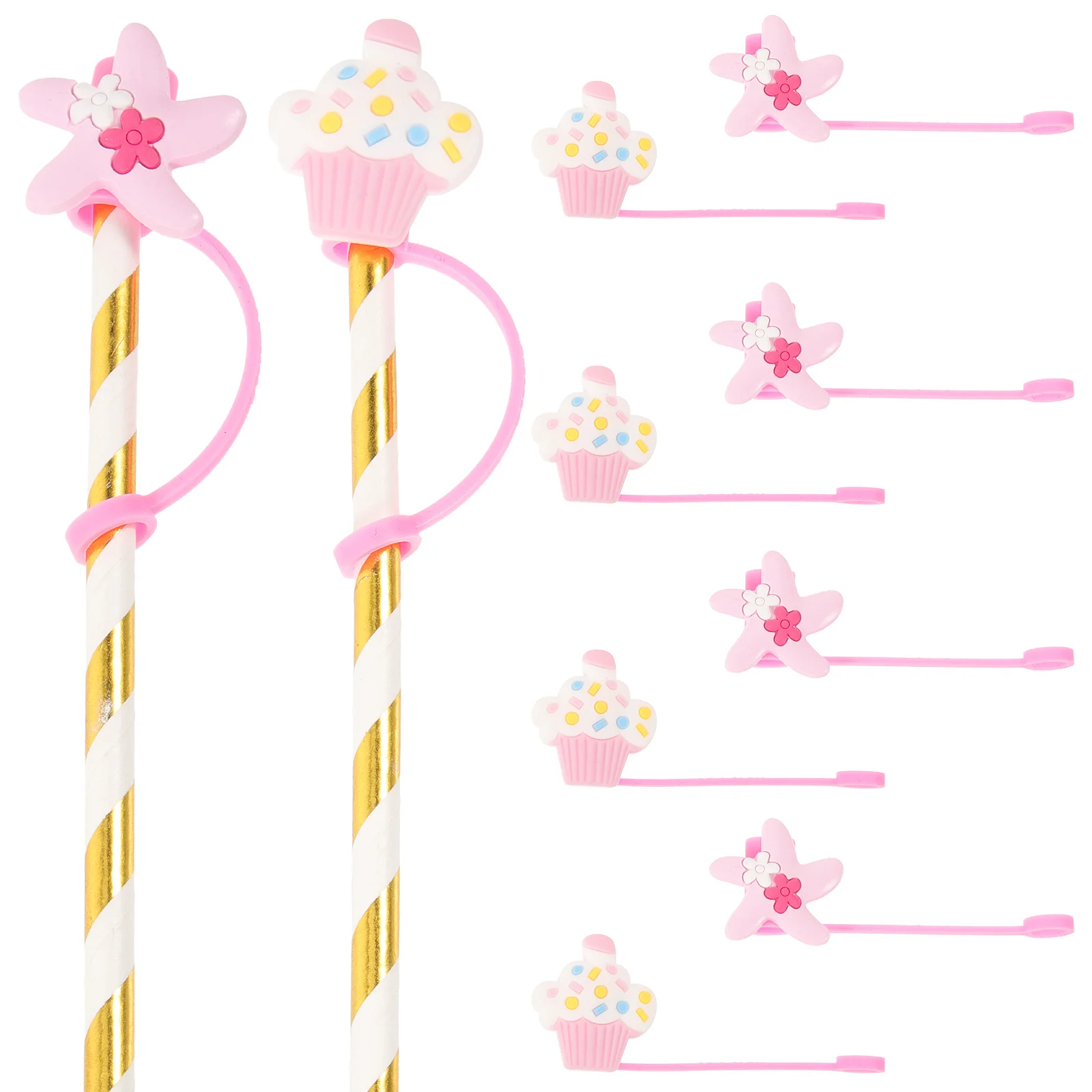 

10pcs Cute Tip Cover Reusable Pvc Protector Small Drinking Straw Covers For Party Picnic Family Use Straw