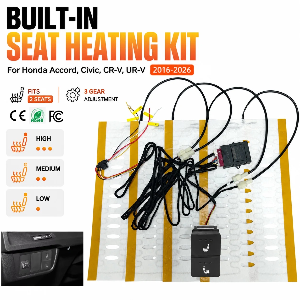 Car Seat Heating Kit Heated Seat Retrofit Heater For Honda Accord Civic CR-V UR-V 2016-2026 Built-in Upgrade Accessories