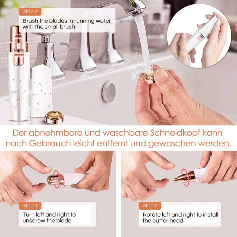 Aparador de sobrancelha elétrico 2 em 1, feminino, corpo, facial, lábios, remoção de pelos, barbeador indolor, depilador portátil, carregamento usb/bateria