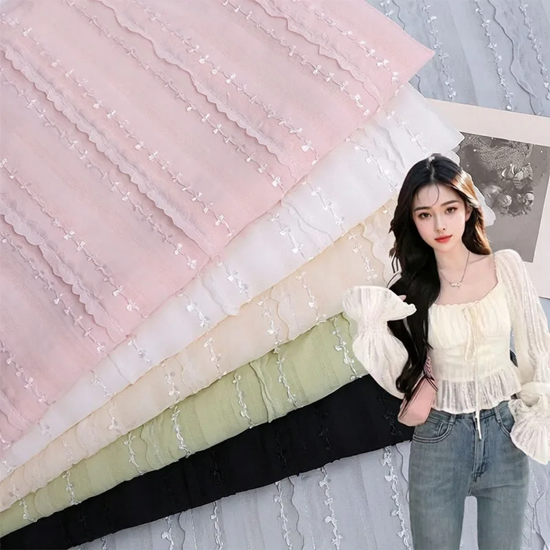 

New Candy Color Striped Chiffon Embroidery Fabric Dress Women's Small Fresh Lace Hook Embroidery Fabric Sewing