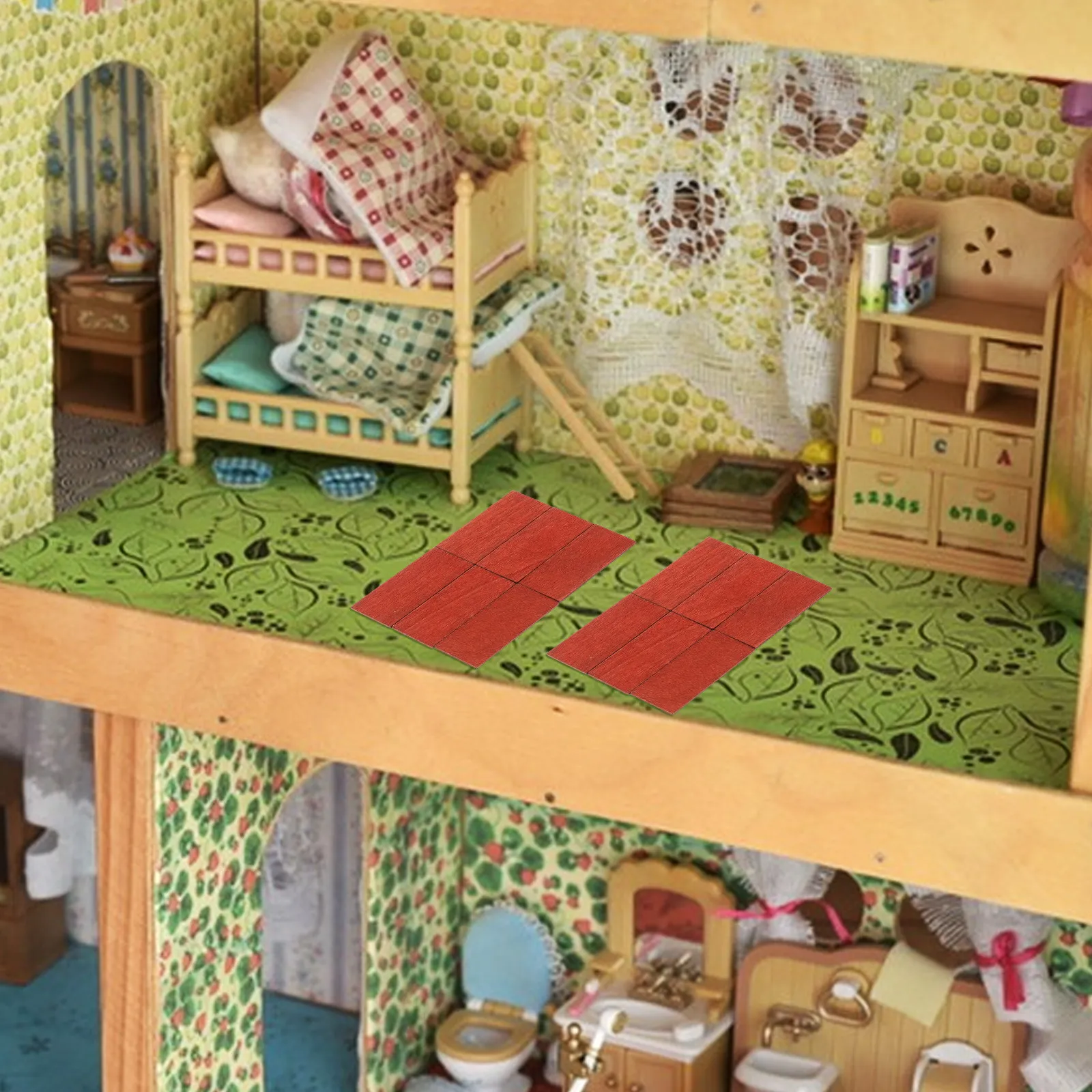 

100Pcs Miniature Herringbone Wood Grain Flooring Peel Stick DIY Layout Dollhouse Rectangular Floor Boards Miniature Flooring