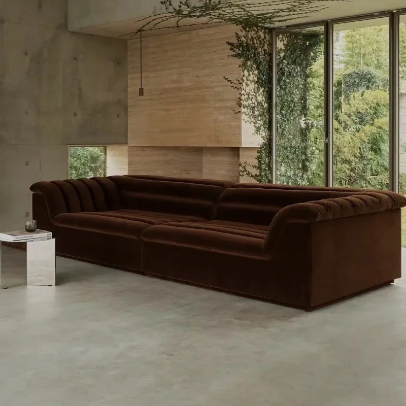 Retro red velvet fabric living room furniture sofa L-shaped low arm combination fabric sofa