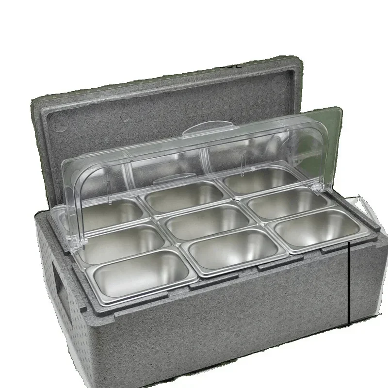 Outdoor stall commercial incubator, transparent flip ice powder, taro mud, ice fruit fishing ingredients box