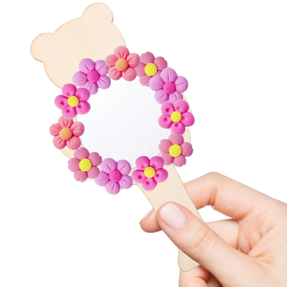 

5Pcs Diy Wooden Mirror Unpainted Handheld Mirror For Children Creative Playtime Kindergarten Activity Cosmetic Mirror