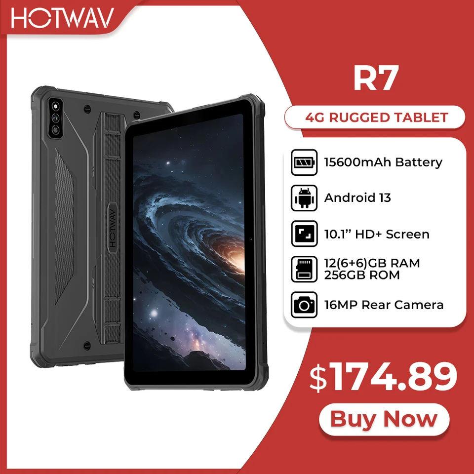 HOTWAV R7 Rugged Tablet 10.1'' HD+ Display Android 13 15600mAh