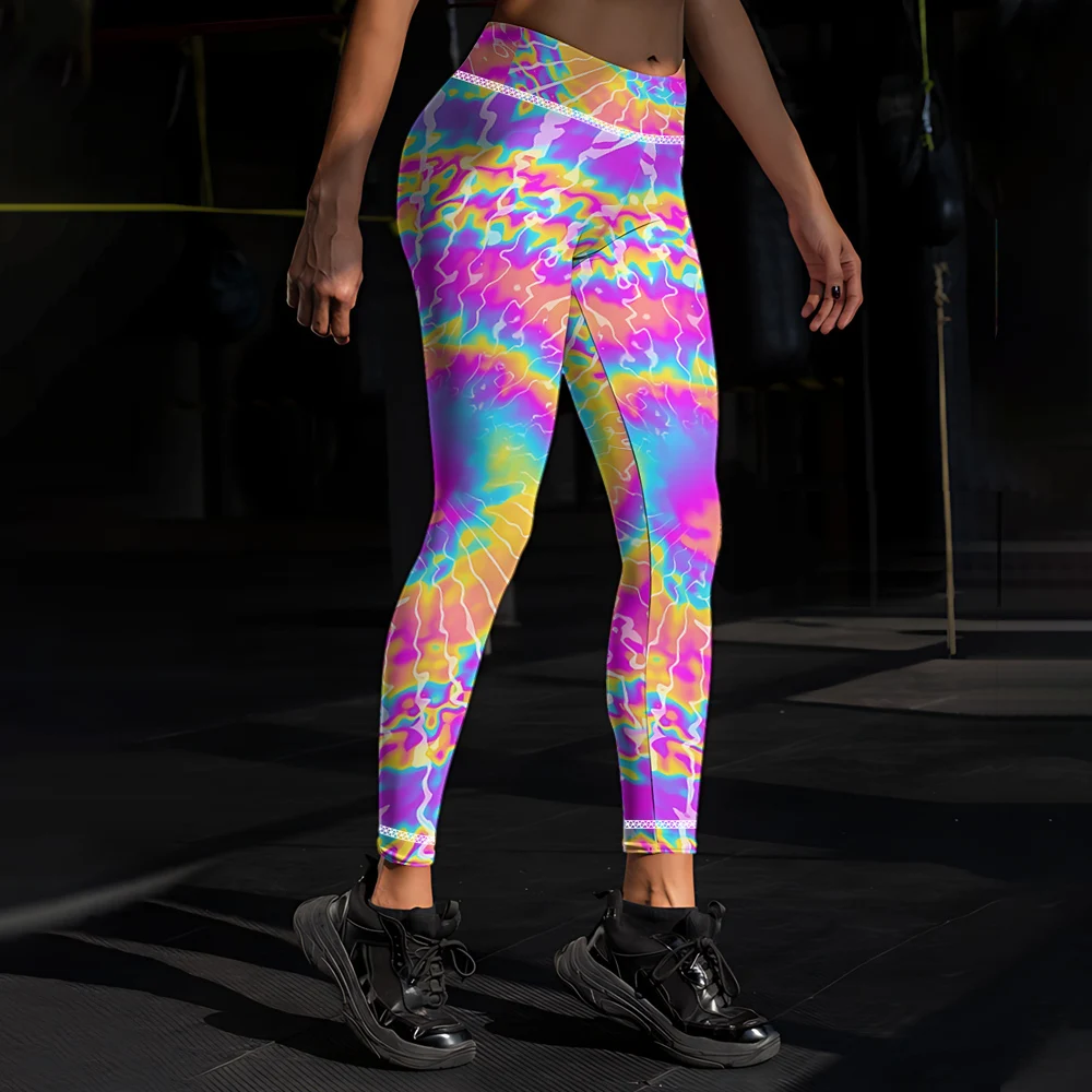 Modne legginsy kolorowe Tie-dye 3D drukowane spodnie do jogi elastyczna wysoka talia Fitness obcisłe spodnie odzież damska legginsy