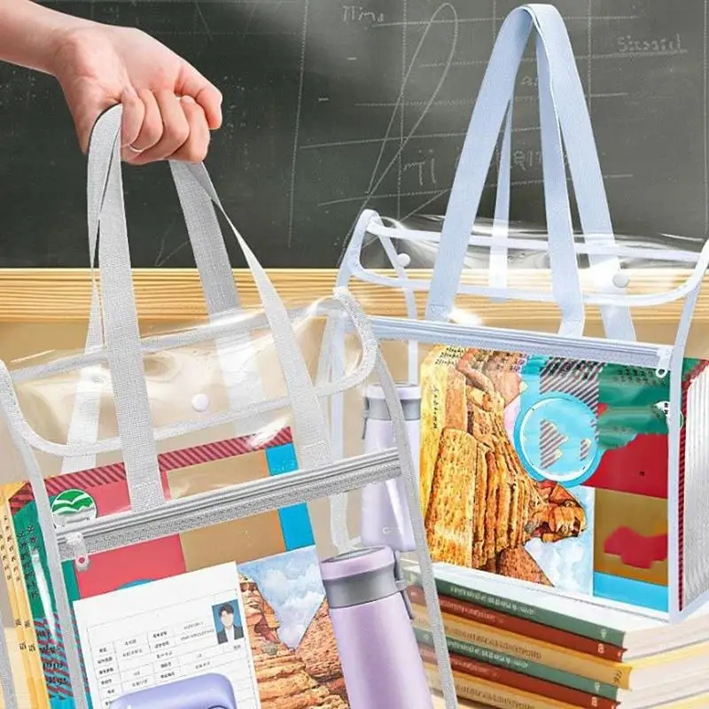 1Pcs Thickened Waterproof PVC Student File Bag Transparent Large Capacity Handheld Storage Bag For Exams A4 Square Shape